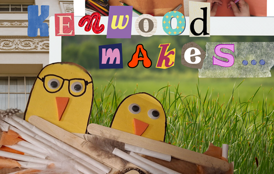 A collage of Easter crafts at Kenwood House, reading 'Kenwood Makes' in magazine collage writing.